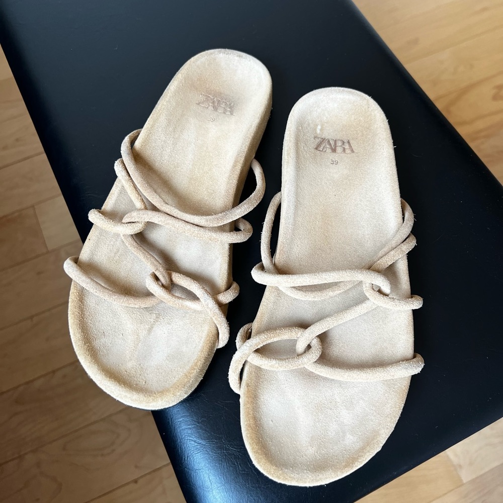 Zara beige natural suede sandals